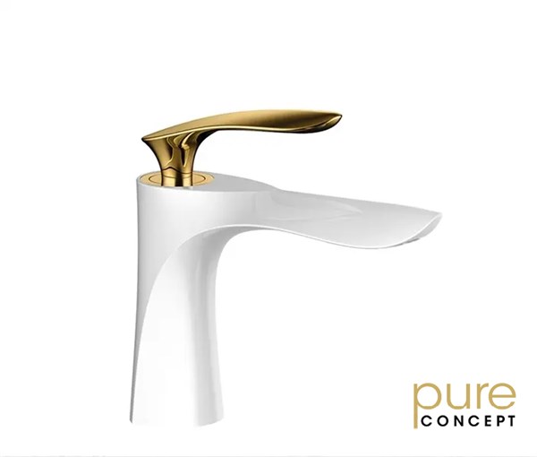 Pure Concept Swan Gold White Lavabo Bataryası (Beyaz-Altın Sarı) AKF-101